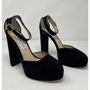 JIMMY CHOO Daphne Platform Heels Women 40 Ankle Strap Black Suede Leather